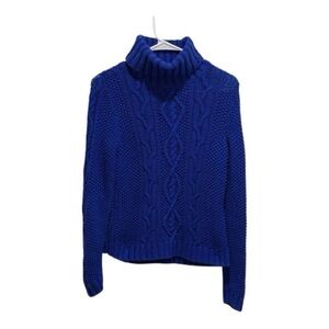 Lauren Ralph Lauren Royal Blue Cable Knit Turtleneck Sweater Medium Petite